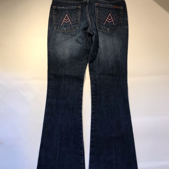7FAMK "A" Pocket Low Rise Flare Jeans Dark Blue Womens Size 27 30" Waist - Picture 2 of 7